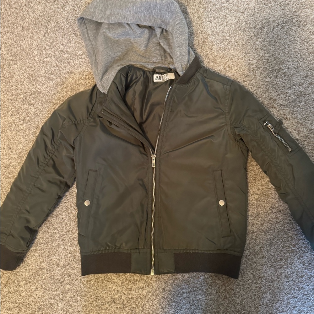 H&M Kids Olive Green Puffer Jacket with Gray Hood